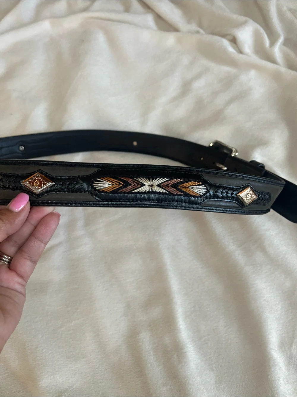 Western Concho Diamond Leather Belt Size 42 Brown n Black Removable Buckle